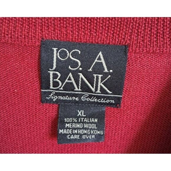 Jos. A. Bank Men's XL Red 100% Italian Merino Wool Mock Neck Long Sleeve Sweater - Picture 2 of 4